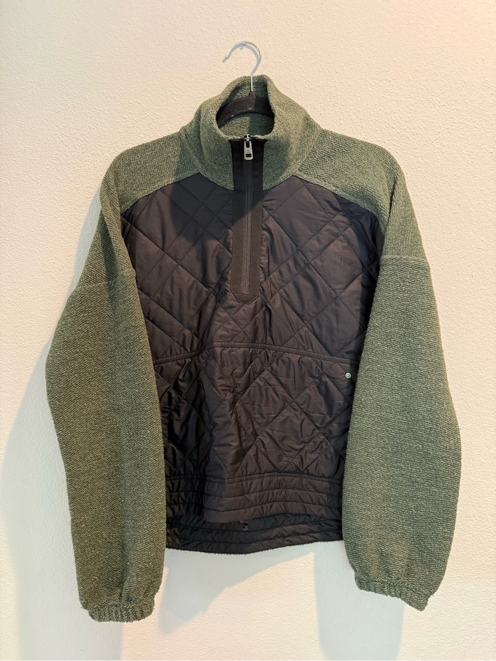 Prana Olive Green and Black Quilted Half-Zip Pullover